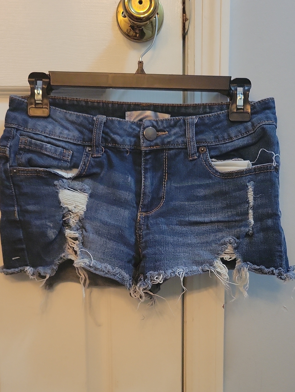 No Boundaries Distressed Dark Blue Jean Shorts